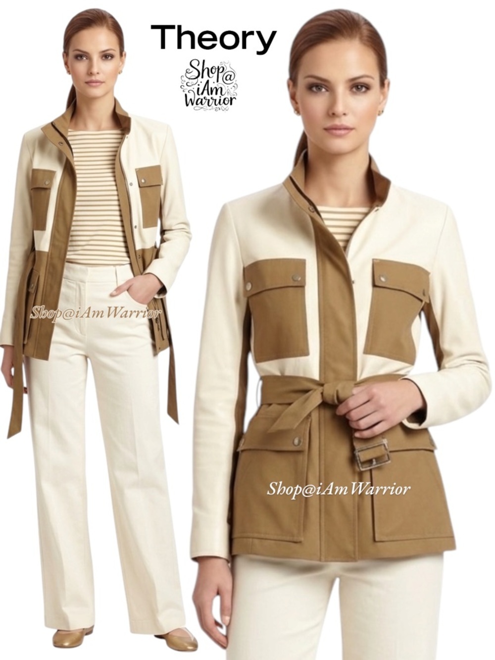 Theory color-block lamb leather & coated canvas belted jacket *shop@iamwarrior